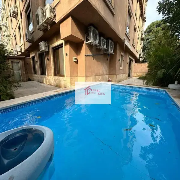 Modern apartment rent Hay El maadi sarayat suburban entire spracouces sunny ground floor private swimming pool parking out door terrace patio 3 bedrooms 3 bathrooms