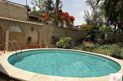Fully furnished Villa with balcony for rent in hay el Maadi Sarayat Private Garden and Swimming Pool Cairo, Egypt.
